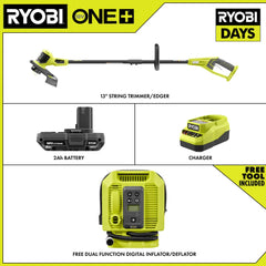 18V ONE+ 13" STRING TRIMMER/EDGER KIT WITH FREE 18V ONE+ DUAL FUNCTION DIGITAL INFLATOR/DEFLATOR