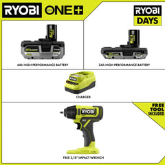 18V ONE+ 4Ah & 2Ah LITHIUM HIGH PERFORMANCE STARTER KIT WITH FREE 18V ONE+ 3/8" IMPACT WRENCH