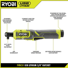USB Lithium 3/8” Light Duty Ratchet Kit