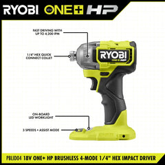 18V ONE+ HP BRUSHLESS CORDLESS 2-TOOL HAMMER DRILL / DRIVER, IMPACT DRIVER, 4.0 Ah, 2.0 Ah BATTERY, CHARGER, AND BAG