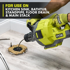 ONE+ 18V Cordless Drain Auger, Drain Clog Remover Tool w 35 ft Cable, LED Light, Cable Lock, Removable Drum (Tool Only)