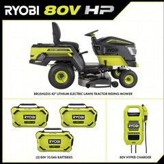 80V HP BRUSHLESS 42" BATTERY CORDLESS ELECTRIC RIDING LAWN TRACTOR KIT