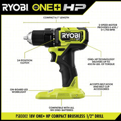 18V ONE+ HP COMPACT BRUSHLESS 1/2" DRILL/DRIVER
