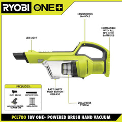 ONE+ 18V Cordless Vacuum Cleaner Handheld, Hand Vacuum with Powered Brush (Tool Only)