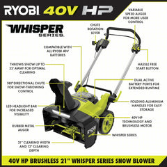 40V HP Brushless 21" Whisper Series Snow Blower Kit