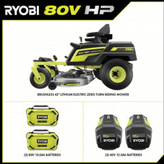 80V HP BRUSHLESS 42" LITHIUM ELECTRIC ZERO TURN RIDING MOWER KIT