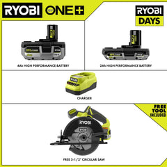 18V ONE+ 4Ah & 2Ah LITHIUM HIGH PERFORMANCE STARTER KIT WITH FREE 18V ONE+ 5-1/2" CIRCULAR SAW