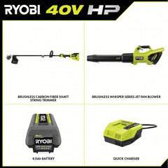 40V HP BRUSHLESS 600 CFM WHISPER SERIES BLOWER & 15" CARBON FIBER STRING TRIMMER COMBO KIT
