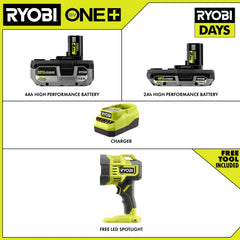 18V ONE+ 4Ah & 2Ah LITHIUM HIGH PERFORMANCE STARTER KIT WITH FREE 18V ONE+ LED SPOTLIGHT