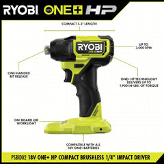 18V ONE+ HP COMPACT BRUSHLESS 1/4" HEX IMPACT DRIVER KIT