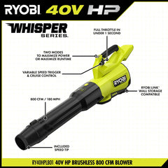 40V HP Brushless 800 CFM WHISPER SERIES Blower