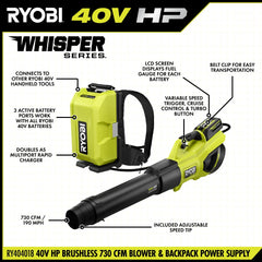40V HP BRUSHLESS 730 CFM WHISPER SERIES BLOWER & BACKPACK POWER SUPPLY KIT