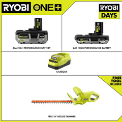18V ONE+ 4Ah & 2Ah LITHIUM HIGH PERFORMANCE STARTER KIT WITH FREE 18V ONE+ 18" HEDGE TRIMMER