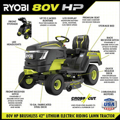 80V HP BRUSHLESS 42" BATTERY CORDLESS ELECTRIC RIDING LAWN TRACTOR KIT