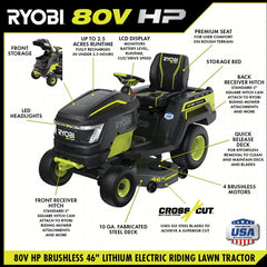 80V HP BRUSHLESS 46" BATTERY CORDLESS ELECTRIC RIDING LAWN TRACTOR KIT