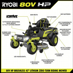 80V HP BRUSHLESS 42" LITHIUM ELECTRIC ZERO TURN RIDING MOWER KIT