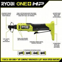 18V ONE+™ HP COMPACT BRUSHLESS 3/8" High Speed Ratchet KIT