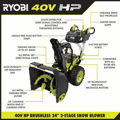 40V HP Brushless Whisper Series 24” Two-Stage Snow Blower Kit