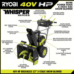 40V HP BRUSHLESS WHISPER SERIES 22" TWO-STAGE SNOW BLOWER KIT