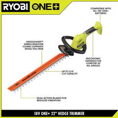 18V ONE+ 22" Lithium-Ion Electric Hedge Trimmer Cordless with 2.0 Ah Battery and Charger