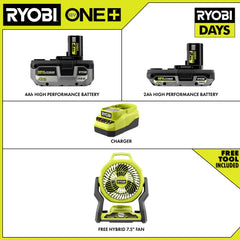 18V ONE+ 4Ah & 2Ah LITHIUM HIGH PERFORMANCE STARTER KIT WITH FREE 18V ONE+ HYBRID 7.5" FAN