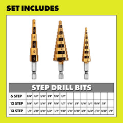 3 PC. Titanium Step Drill Bit Set