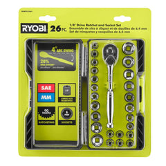 26 PC. 1/4" Drive Ratchet and Socket Set