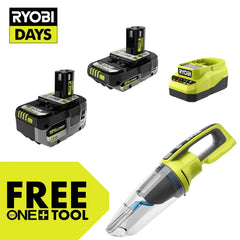 18V ONE+ 4Ah & 2Ah LITHIUM HIGH PERFORMANCE STARTER KIT WITH FREE 18V ONE+ WET/DRY HAND VACUUM