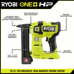 18V ONE+ HP 18V Brushless Cordless 18-Gauge Narrow Crown Stapler, Cordless Staple Gun (Tool Only)