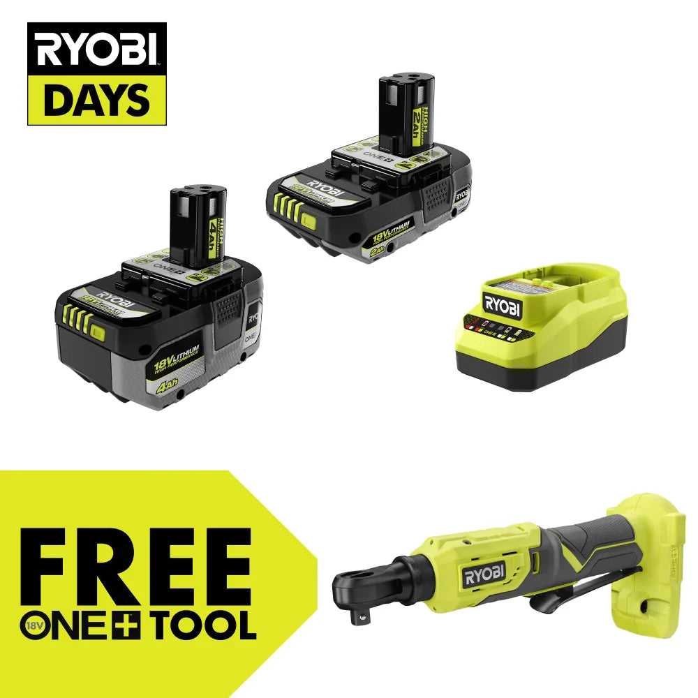 18V ONE+ 4Ah & 2Ah LITHIUM HIGH PERFORMANCE STARTER KIT WITH FREE 18V ONE+ 3/8" RATCHET