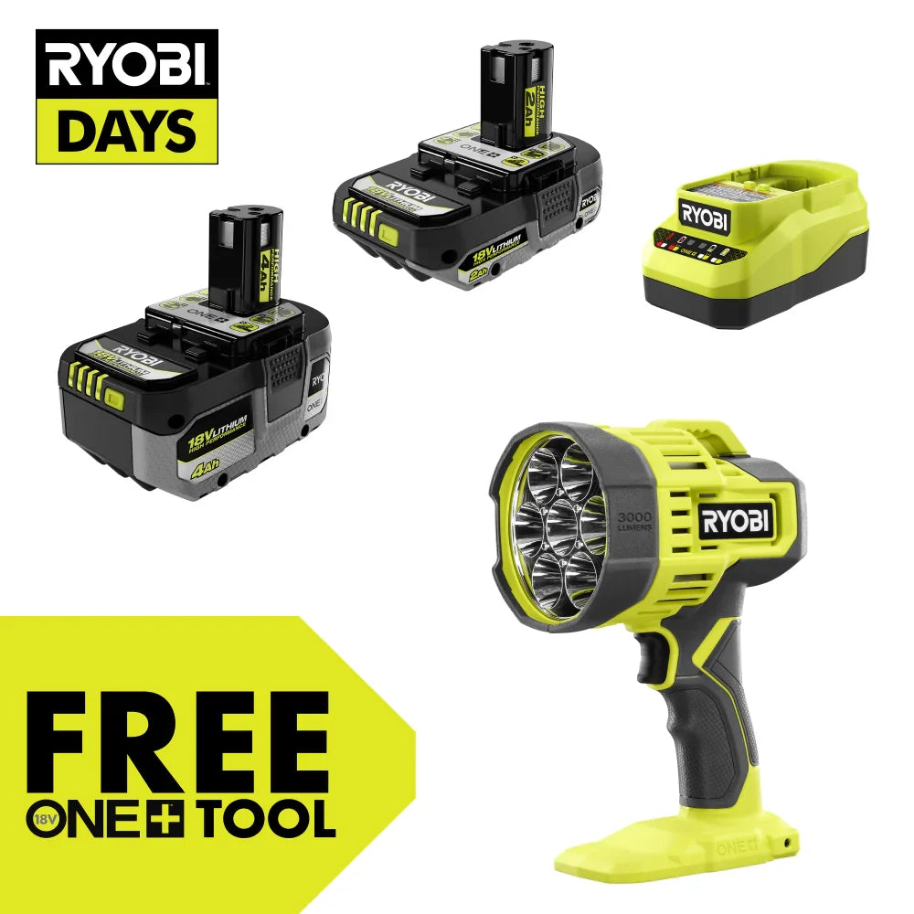18V ONE+ 4Ah & 2Ah LITHIUM HIGH PERFORMANCE STARTER KIT WITH FREE 18V ONE+ LED SPOTLIGHT