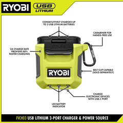 USB Lithium 3-Port Charger & Power Source